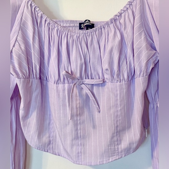 Freshman Lilac Purple Cropped Coquette Summer Long Sleeve Top- Size M - Picture 2 of 5
